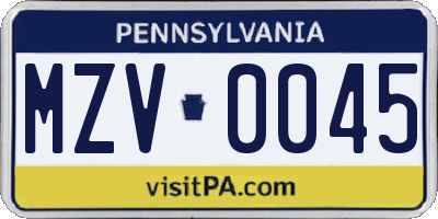 PA license plate MZV0045