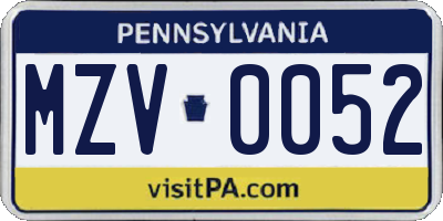 PA license plate MZV0052