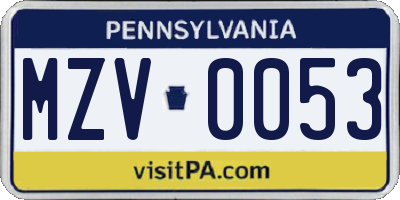 PA license plate MZV0053