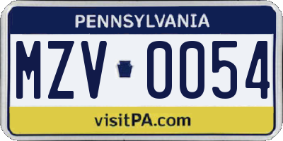 PA license plate MZV0054