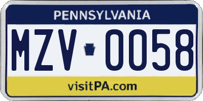 PA license plate MZV0058