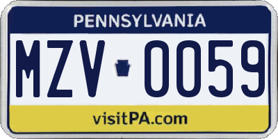 PA license plate MZV0059