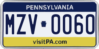 PA license plate MZV0060