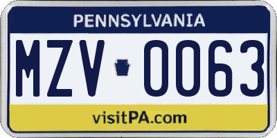 PA license plate MZV0063