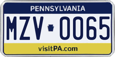 PA license plate MZV0065