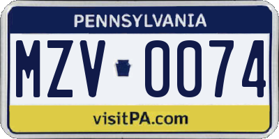 PA license plate MZV0074