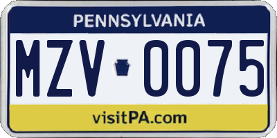 PA license plate MZV0075