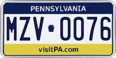 PA license plate MZV0076