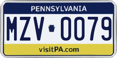 PA license plate MZV0079