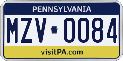 PA license plate MZV0084