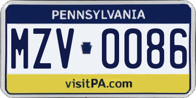 PA license plate MZV0086
