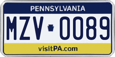 PA license plate MZV0089
