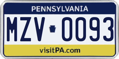 PA license plate MZV0093