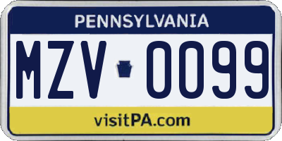 PA license plate MZV0099