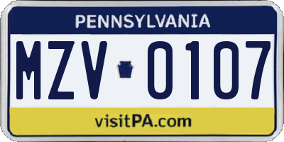 PA license plate MZV0107