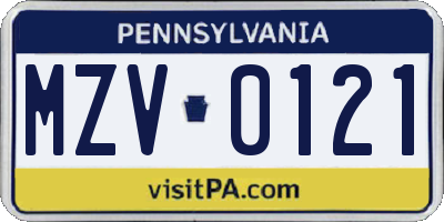 PA license plate MZV0121