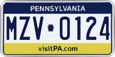 PA license plate MZV0124