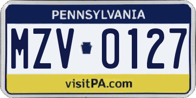 PA license plate MZV0127