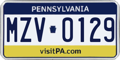 PA license plate MZV0129