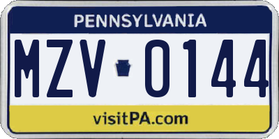 PA license plate MZV0144