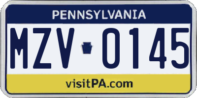 PA license plate MZV0145