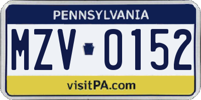 PA license plate MZV0152