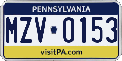 PA license plate MZV0153