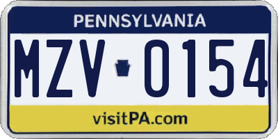 PA license plate MZV0154