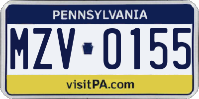 PA license plate MZV0155