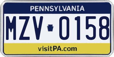 PA license plate MZV0158
