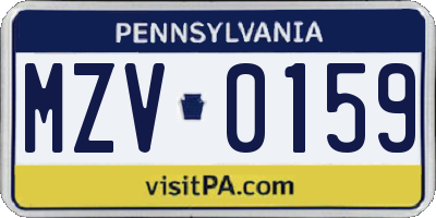 PA license plate MZV0159