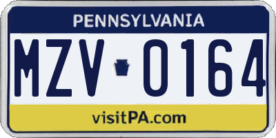 PA license plate MZV0164