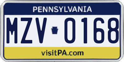 PA license plate MZV0168