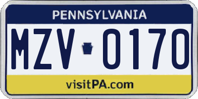 PA license plate MZV0170