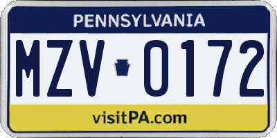 PA license plate MZV0172