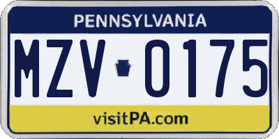 PA license plate MZV0175