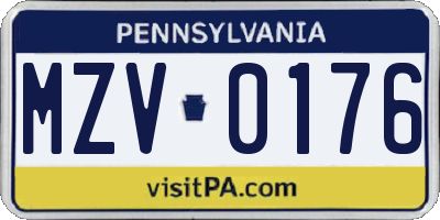 PA license plate MZV0176