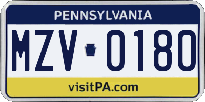 PA license plate MZV0180