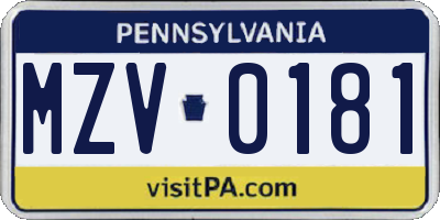 PA license plate MZV0181