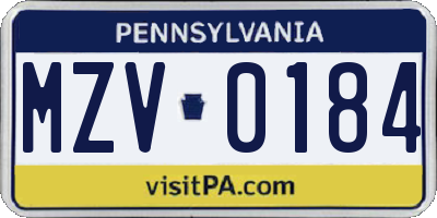 PA license plate MZV0184