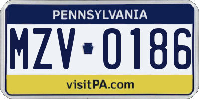 PA license plate MZV0186
