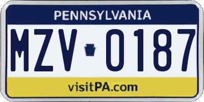 PA license plate MZV0187