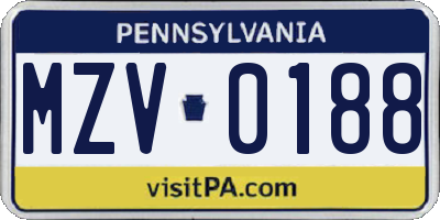 PA license plate MZV0188
