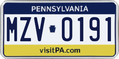 PA license plate MZV0191