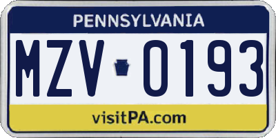 PA license plate MZV0193