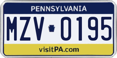 PA license plate MZV0195