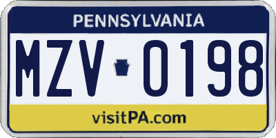 PA license plate MZV0198