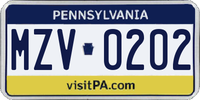 PA license plate MZV0202
