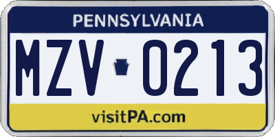 PA license plate MZV0213