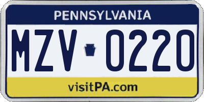 PA license plate MZV0220
